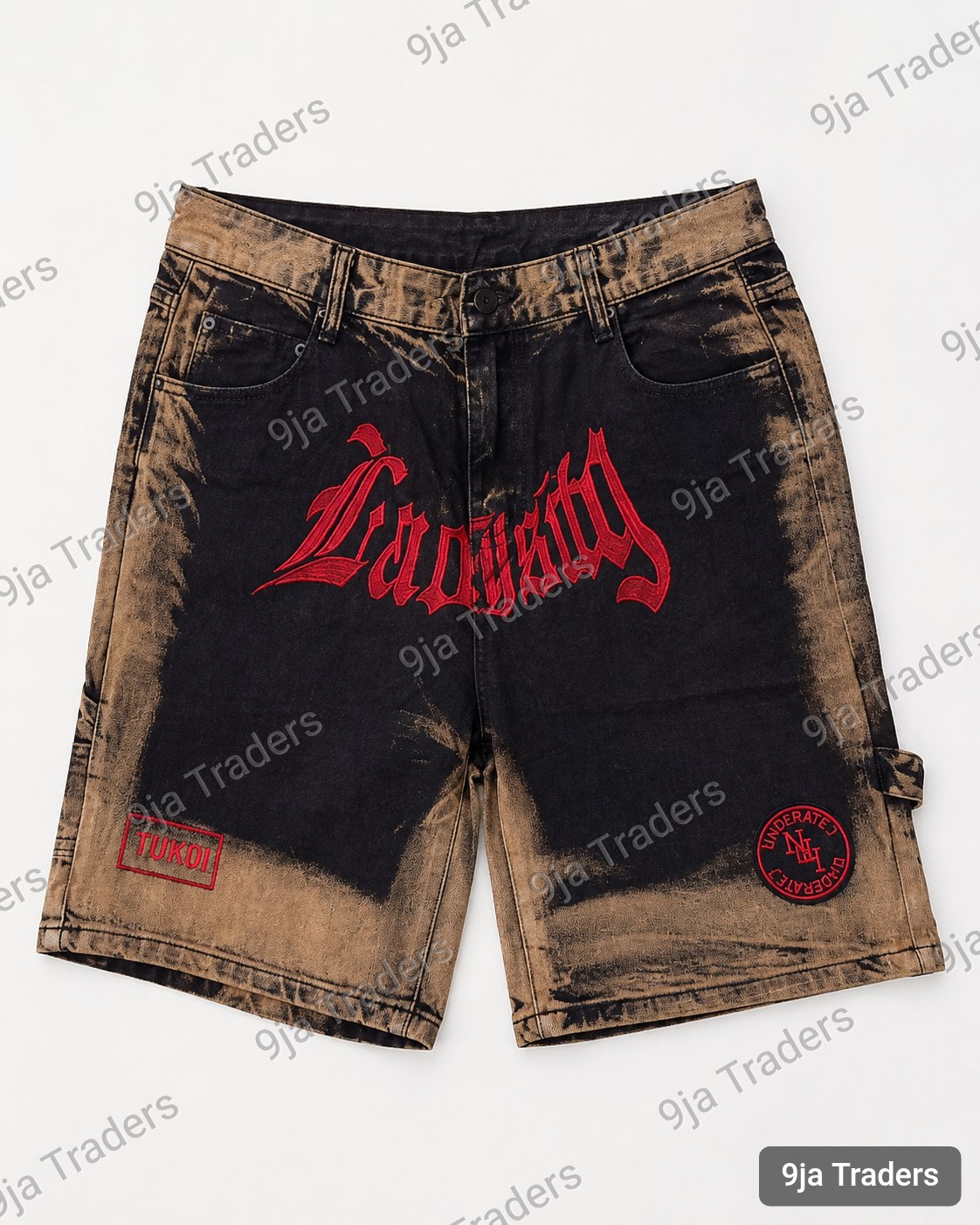 Stylish Red, White & Brown Men's Short Jeans