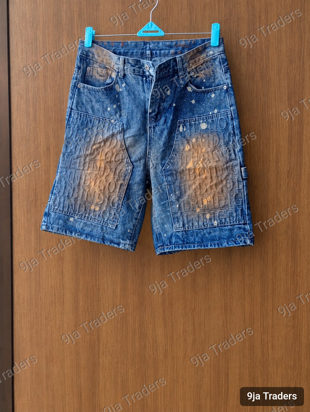 Stylish light blue, brown & white Men's Short Jeans